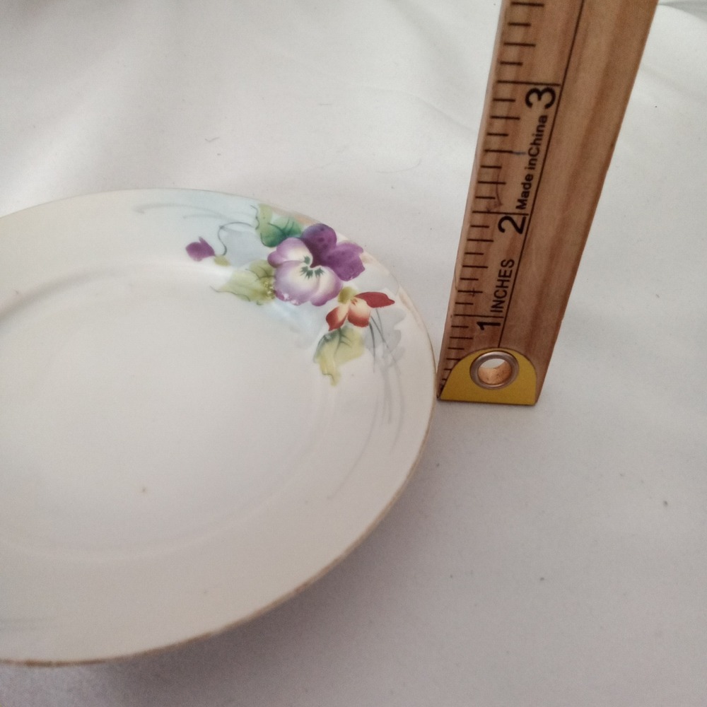 Antique Nippon Hand Painted Porcelain Plate Purple Pansy Floral Gold Trim 6.25in - Picture 5 of 5